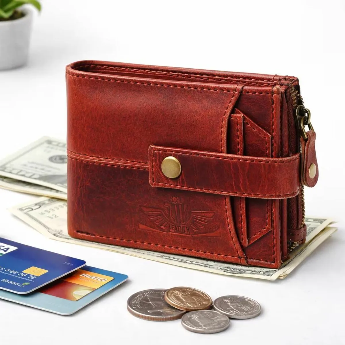 Handmade Genuine Leather RFID Blocking Wallet - Image 1