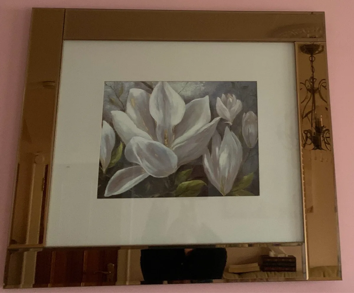Amber mirror framed water lilies picture - Image 1