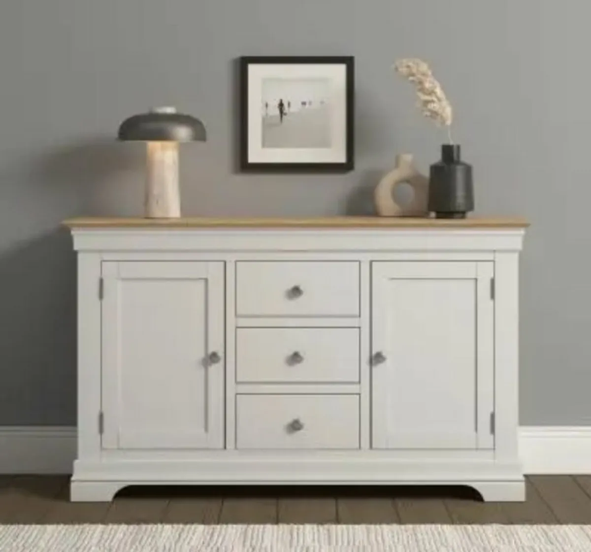 Bordeaux 2 Door 3 Drawer Sideboard Ivory/Oak - Image 1