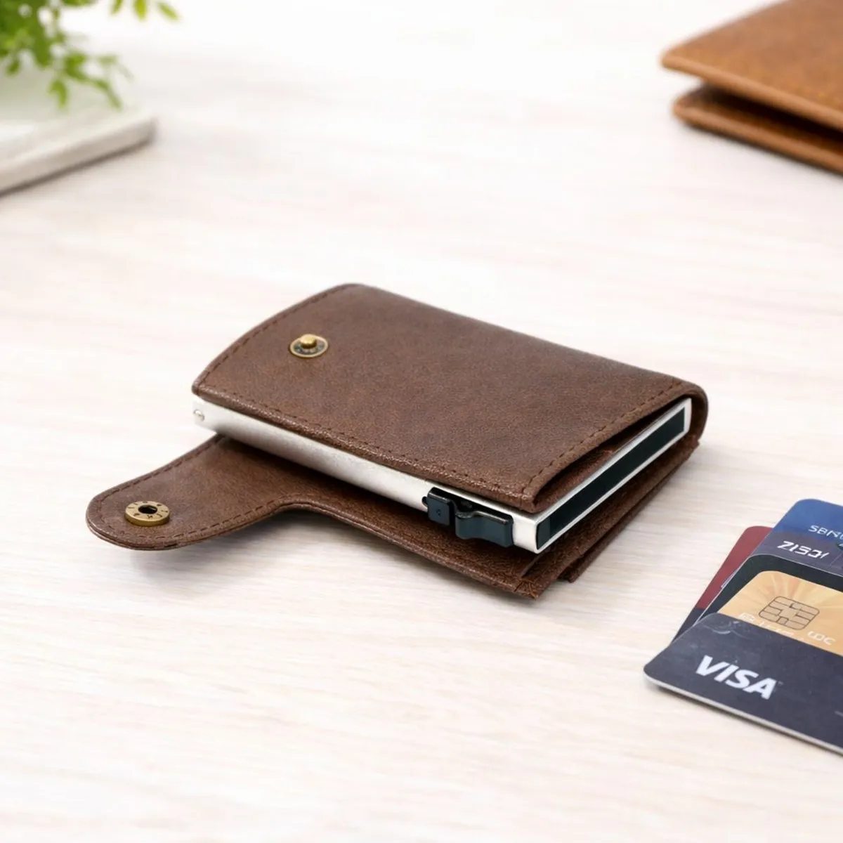 Genuine Leather RFID Blocking Pop-Up Card Holder - Image 2