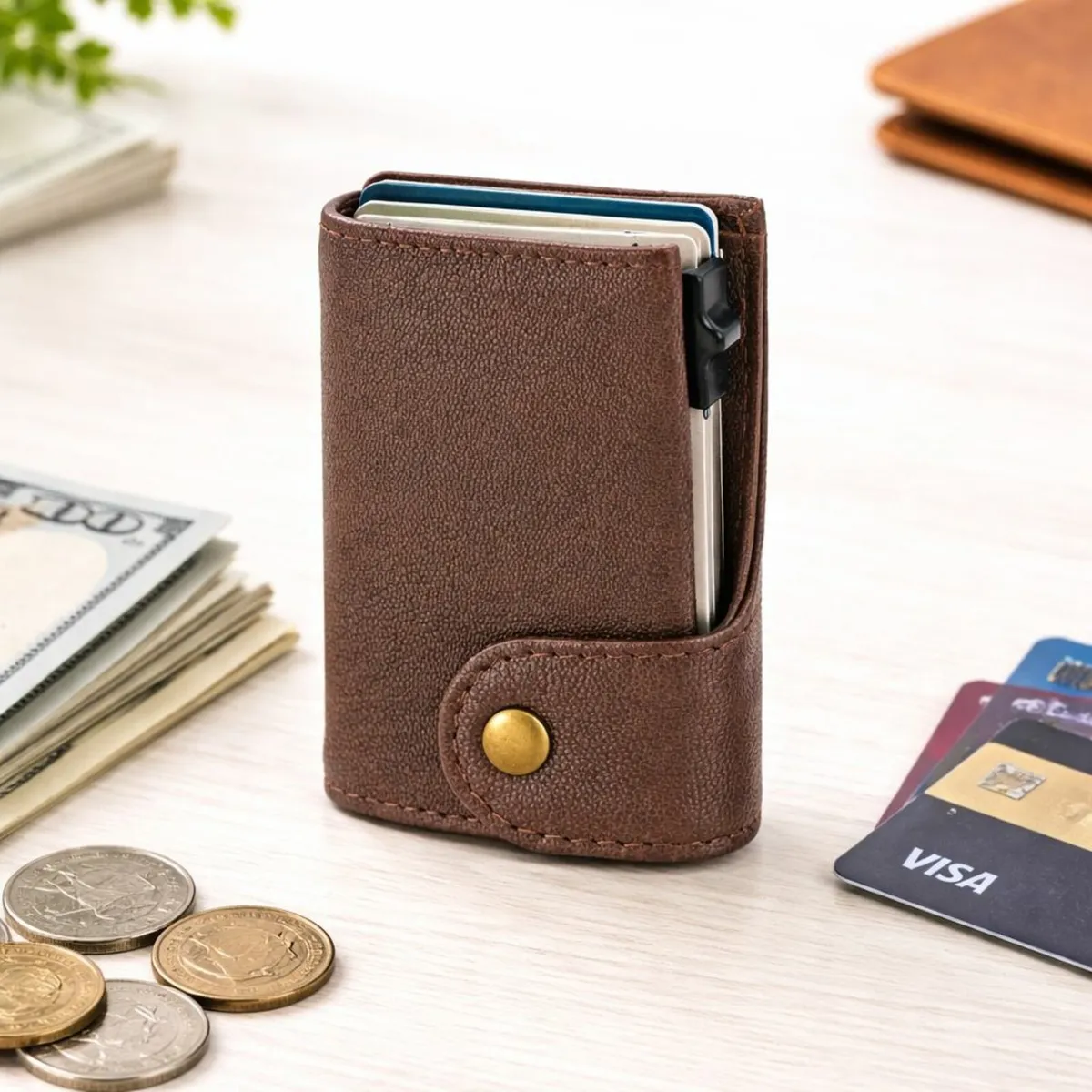 Genuine Leather RFID Blocking Pop-Up Card Holder - Image 1