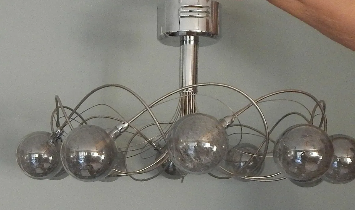 Chrome & Glass Ceiling Light, with Bracket - Image 3