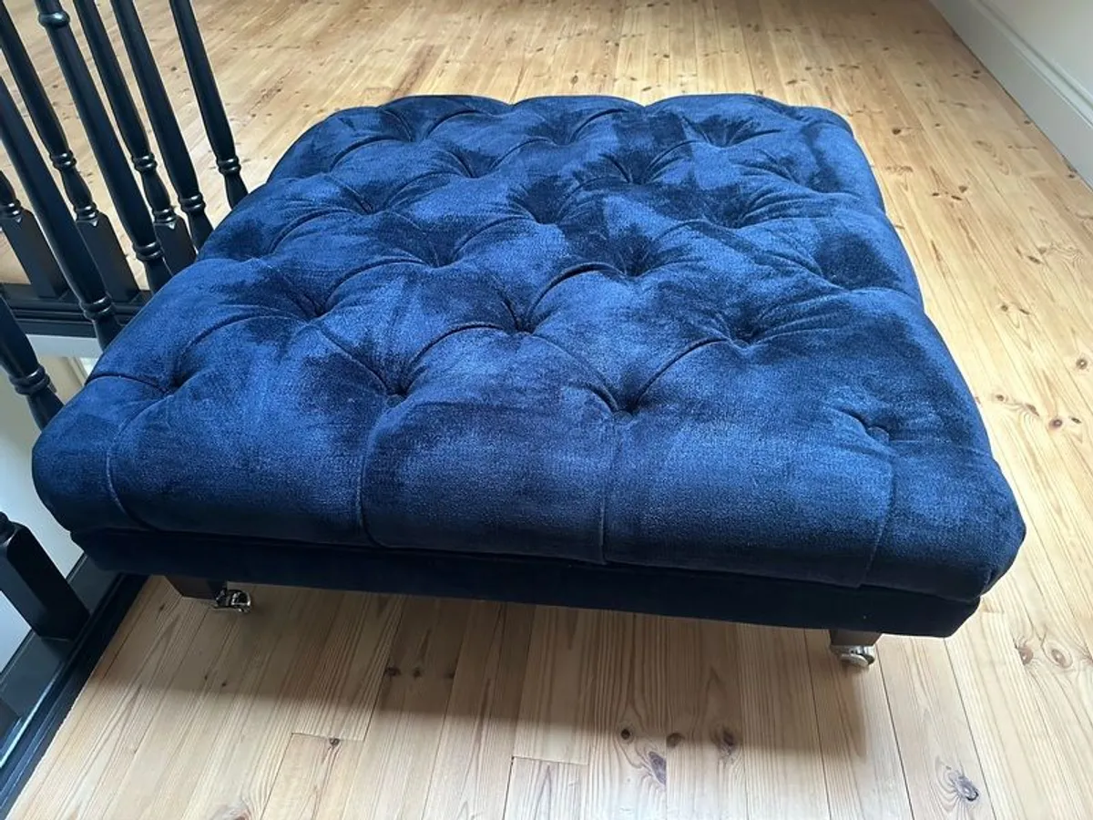 Laura Ashley X Next Navy Velvet Ottoman - Image 1