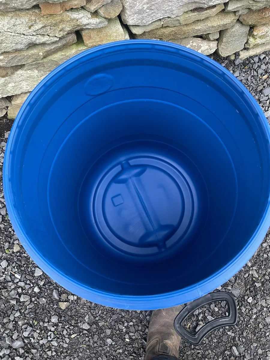 Blue plastic barrels with clip on lids. - Image 2