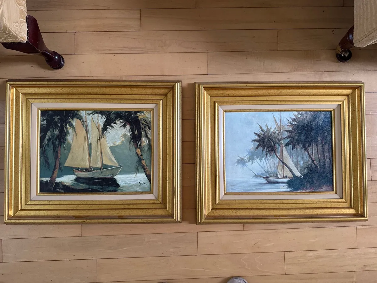 Two paintings with gold frames - Image 1