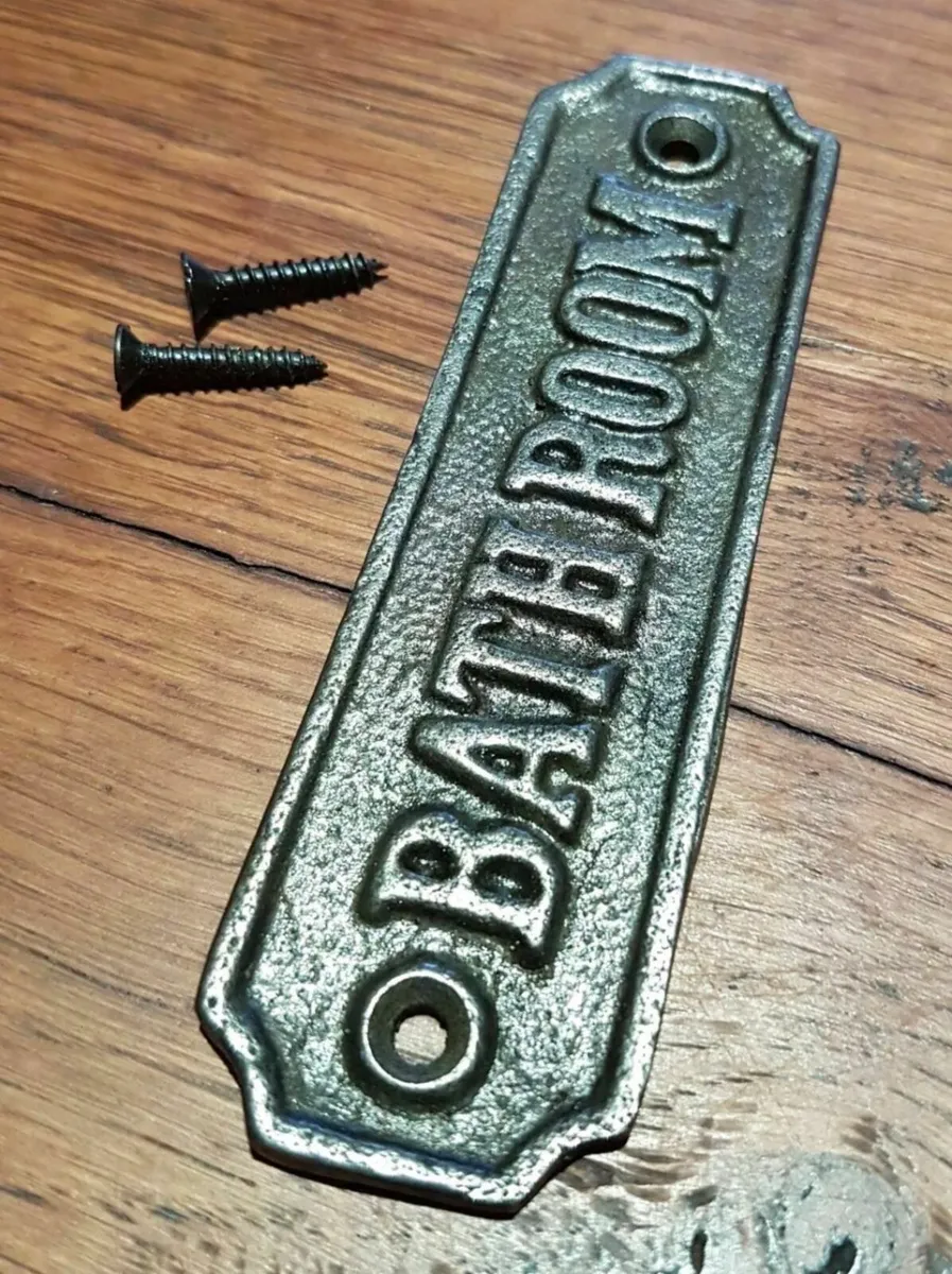 Cast Iron Bathroom Door Sign Retro NEW - Image 3