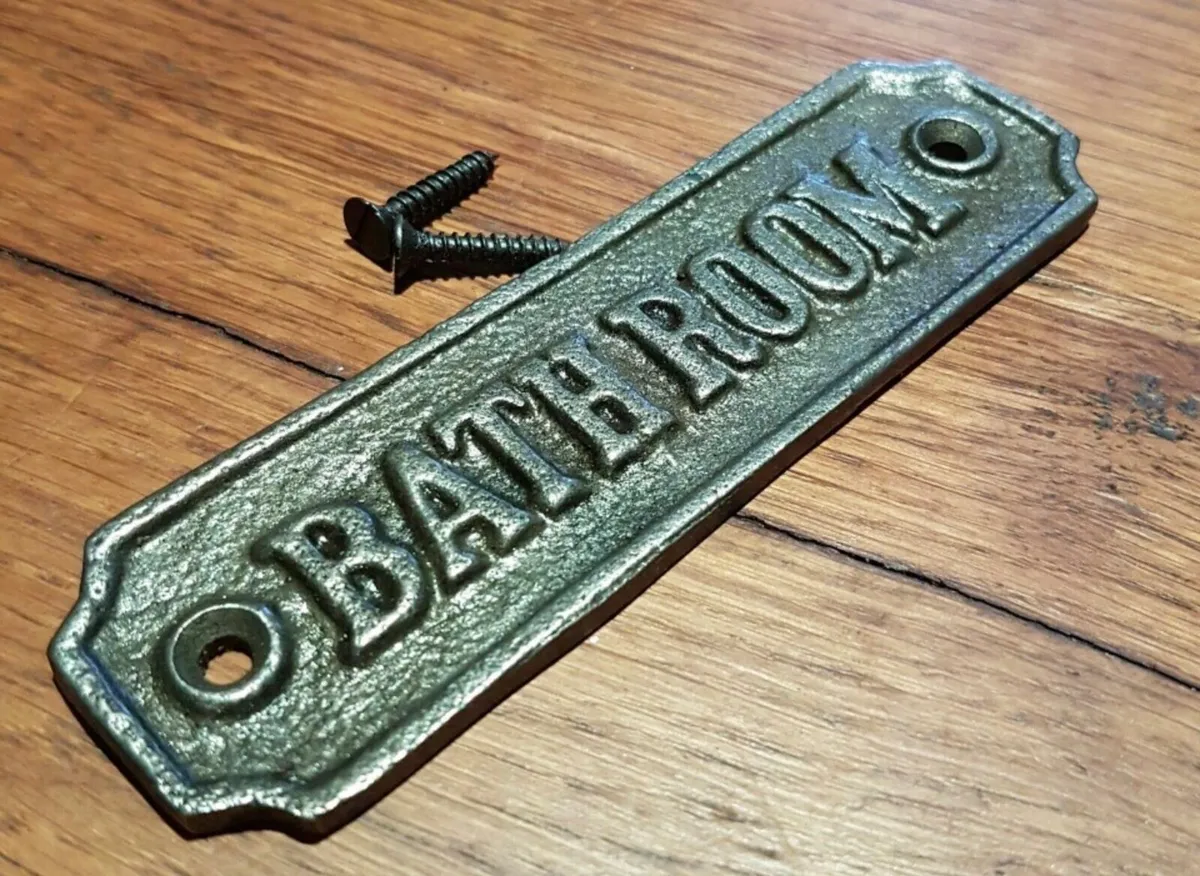 Cast Iron Bathroom Door Sign Retro NEW - Image 1