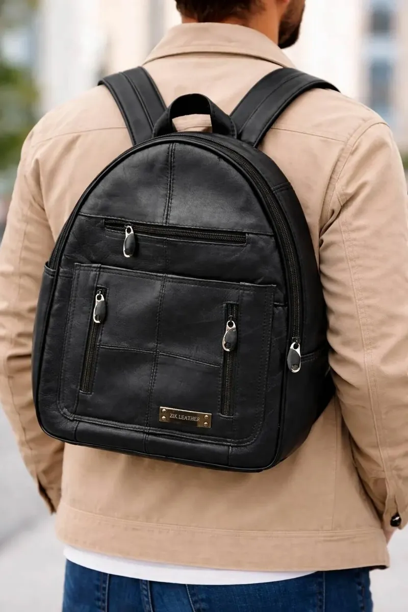 Handcrafted Teal Leather Backpack - Image 1