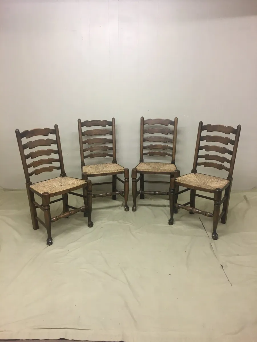 Set 4 Antique Elm Dining Chairs - Image 1