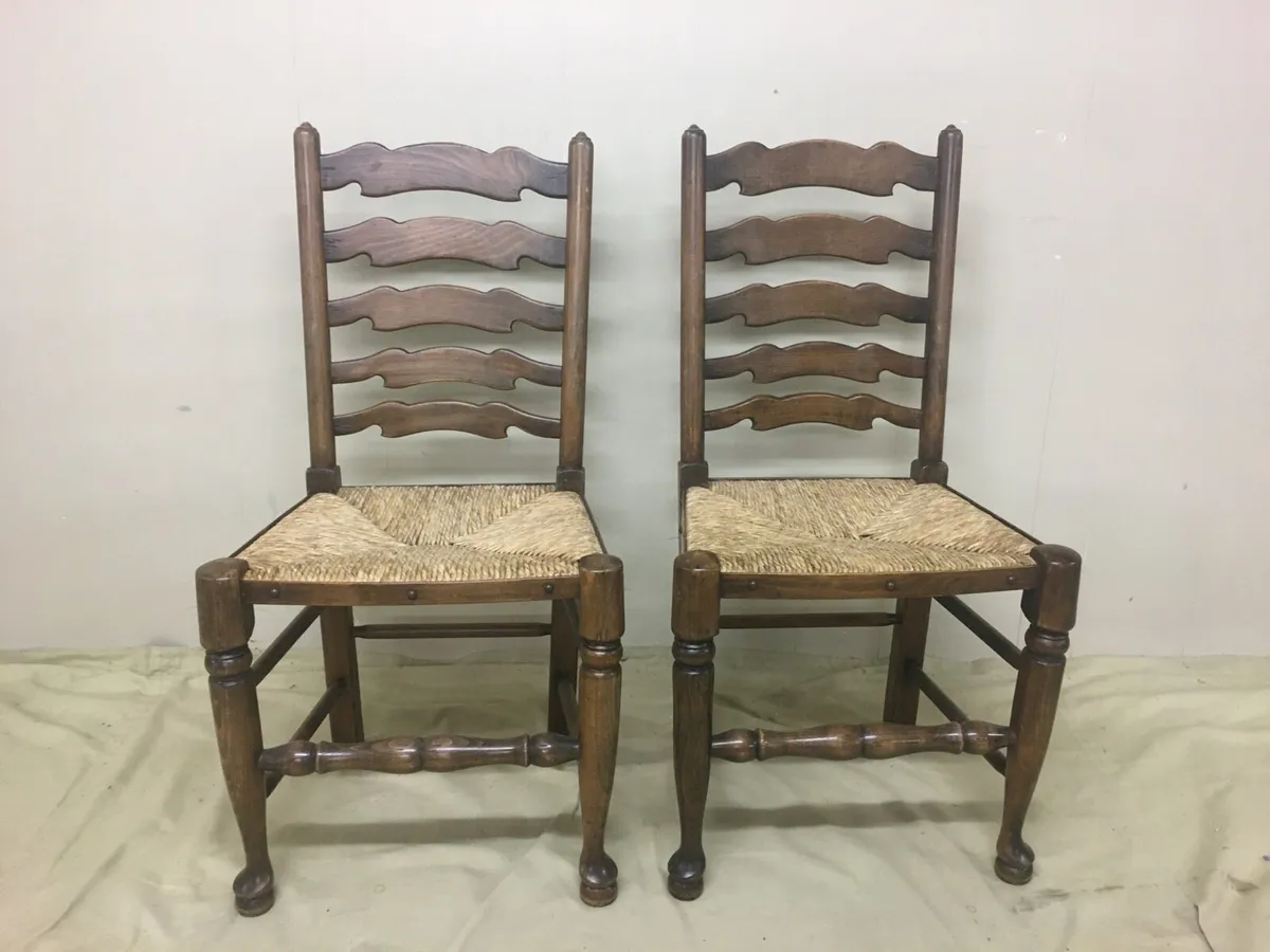 Set 4 Antique Elm Dining Chairs - Image 2