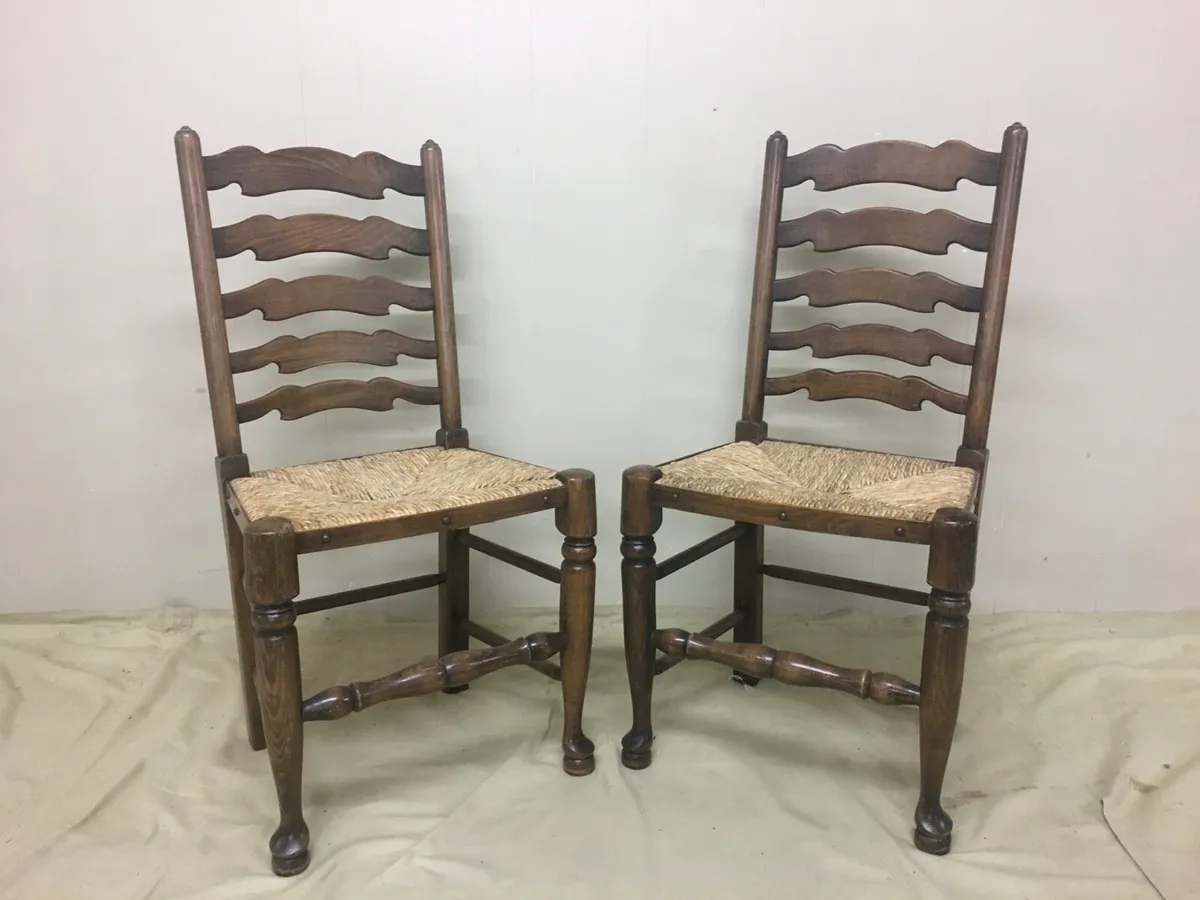 Set 4 Antique Elm Dining Chairs - Image 3