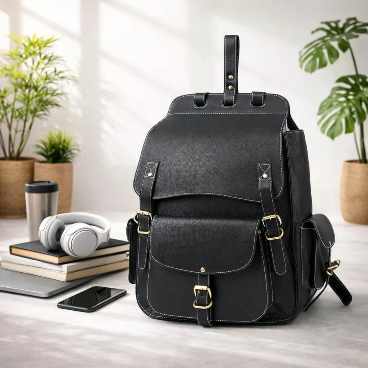 Handmade Genuine Leather Unisex Vintage Backpack - Image 1