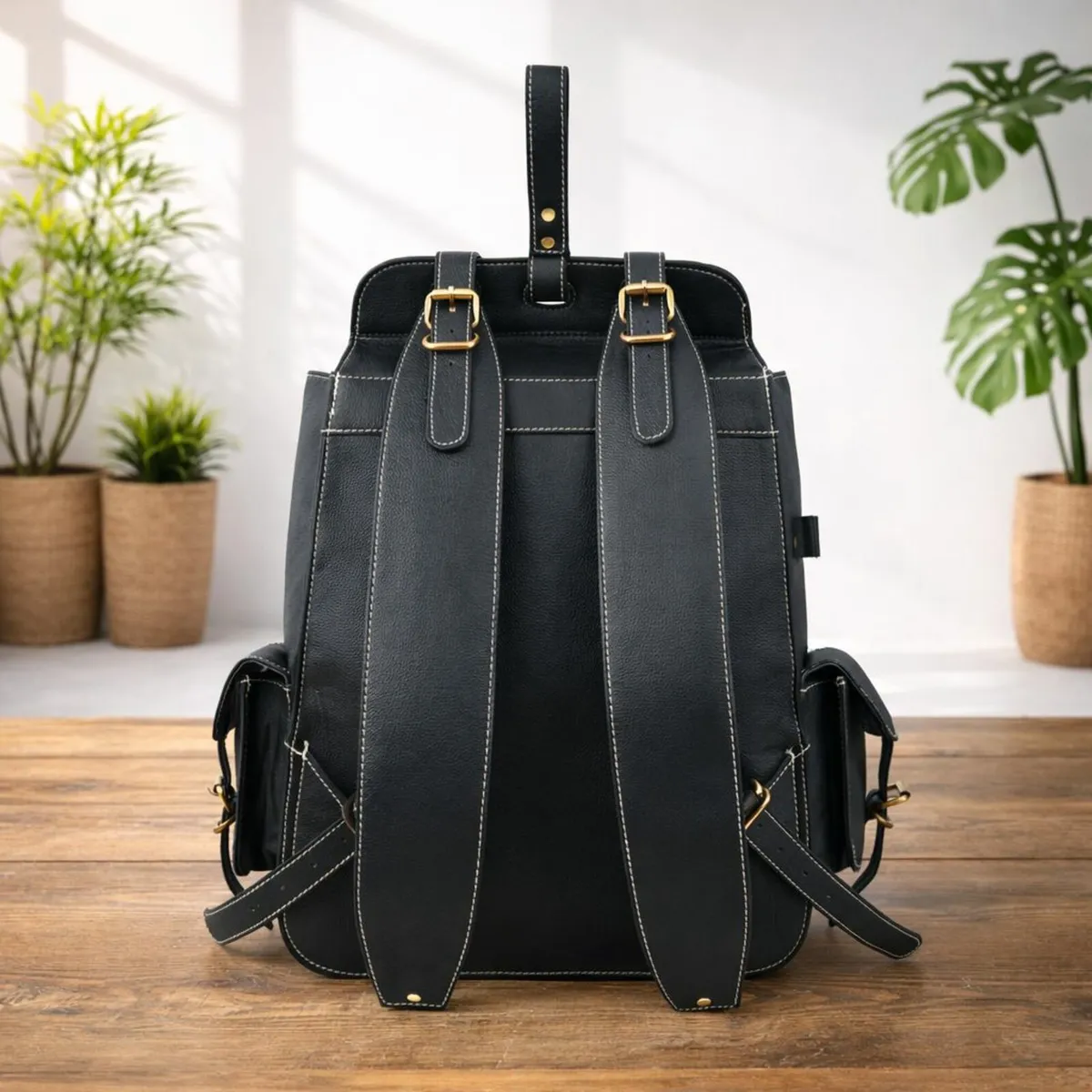Handmade Genuine Leather Unisex Vintage Backpack - Image 2