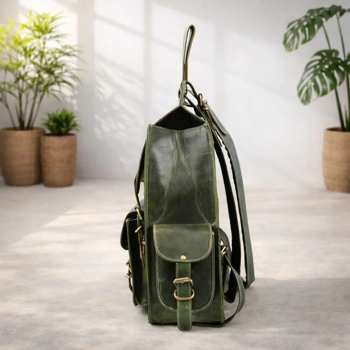 Handmade Genuine Leather Unisex Vintage Backpack - Image 3