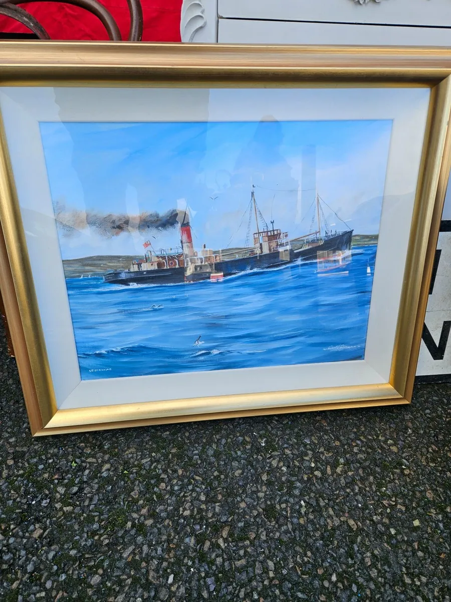 Picture Oil on Canvas Coal Boat - Image 3