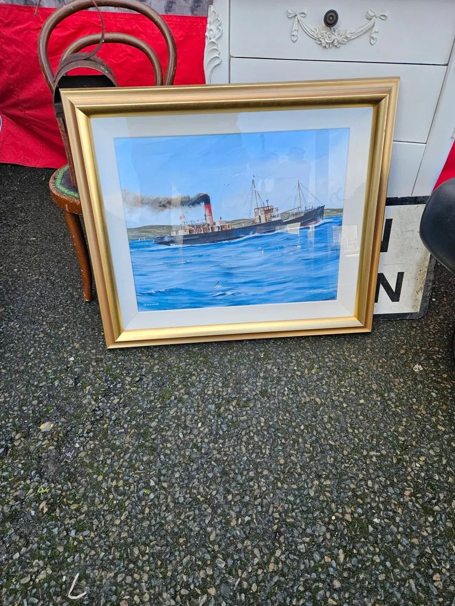 Picture Oil on Canvas Coal Boat - Image 4