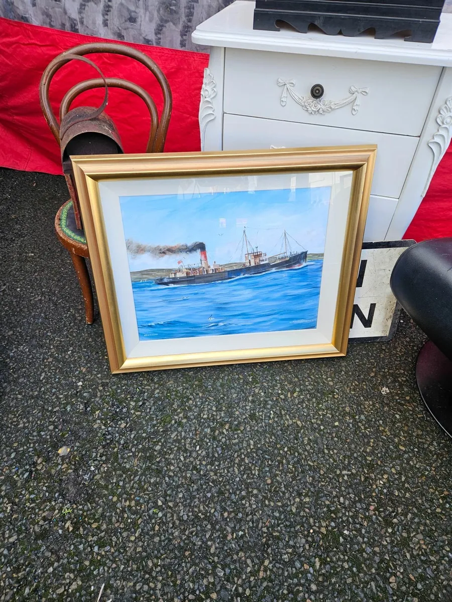 Picture Oil on Canvas Coal Boat - Image 1