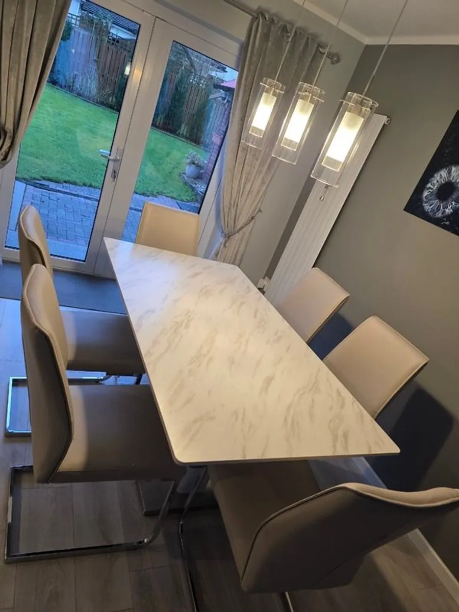 Stunning Modern White Marble effect Dining Set + 6 Cantilever - Image 1