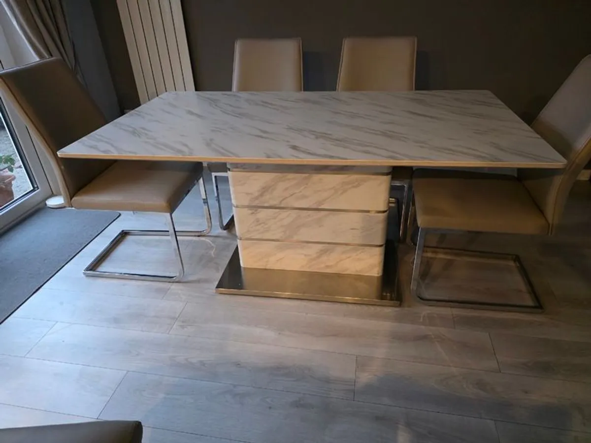 Stunning Modern White Marble effect Dining Set + 6 Cantilever - Image 2