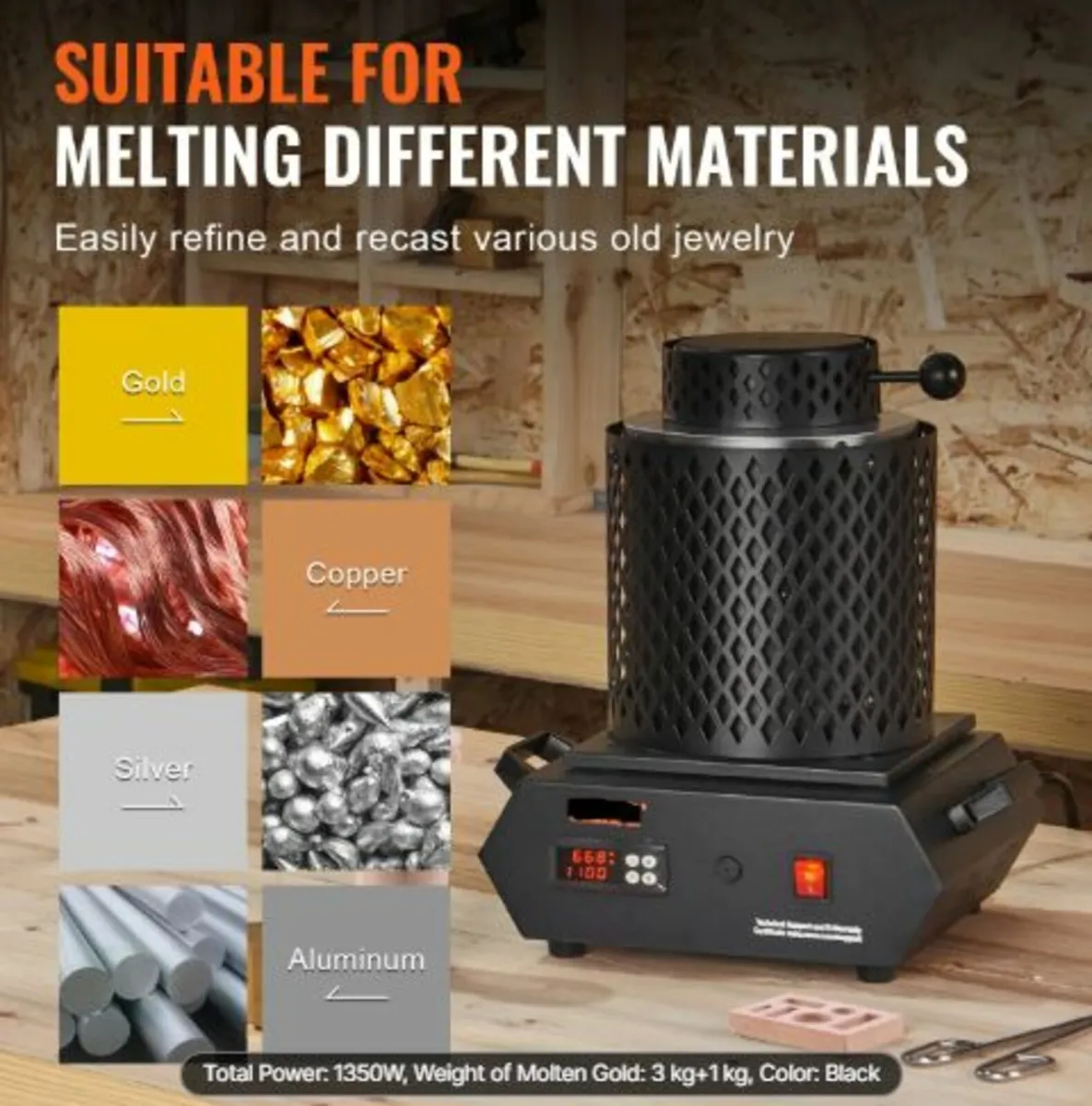 Gold Melting Furnace,1350W, 1150°C Max Temperature - Image 2