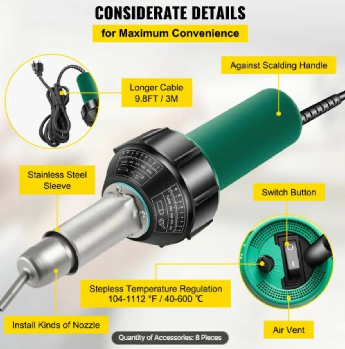 Roofing Welder,8 Pcs PVC Welding Gun,1600W Hot Air - Image 4