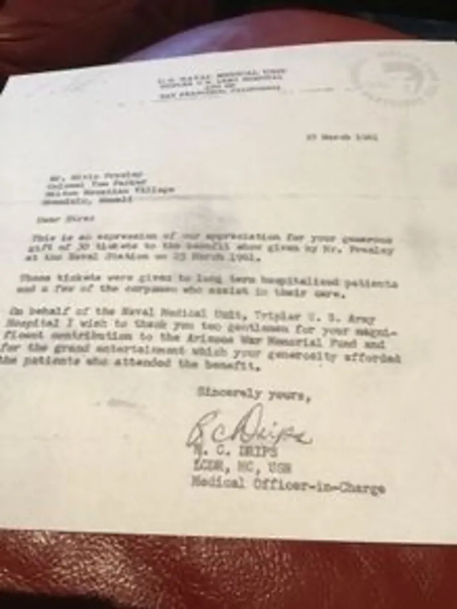 Elvis Memorabilia- letter from US Naval unit