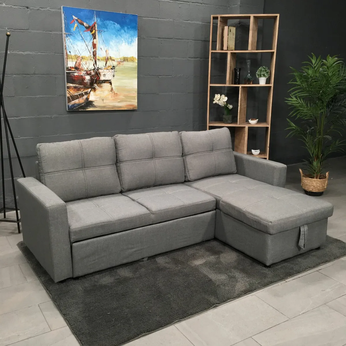 Silver Grey Corner Sofa Bed Storage,215cm - Image 3