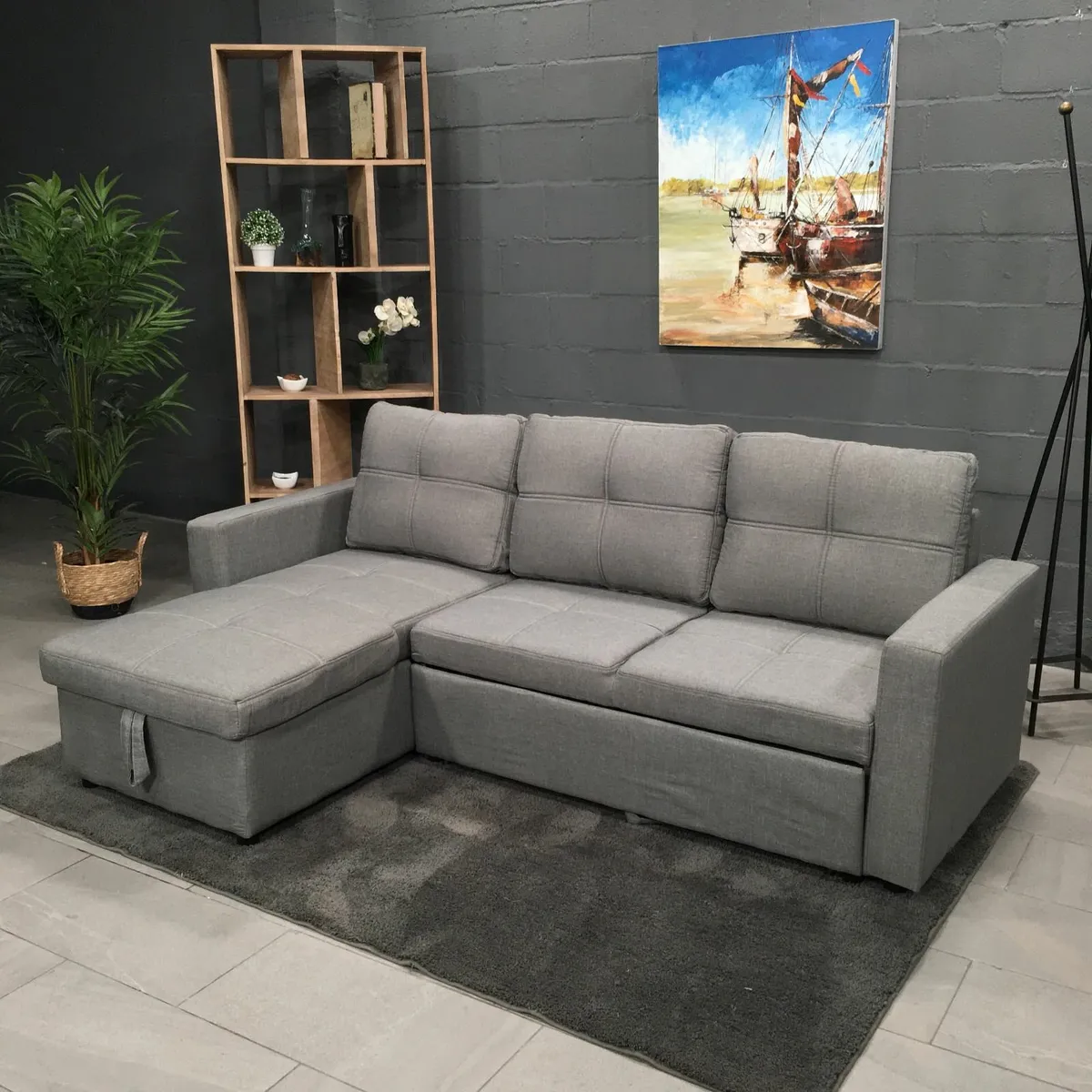 Silver Grey Corner Sofa Bed Storage,215cm - Image 2