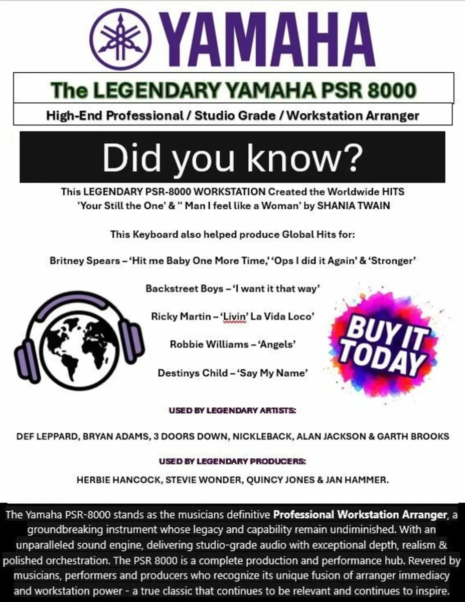 Yamaha PSR 8000 Professional Arranger Keyboard - Image 3