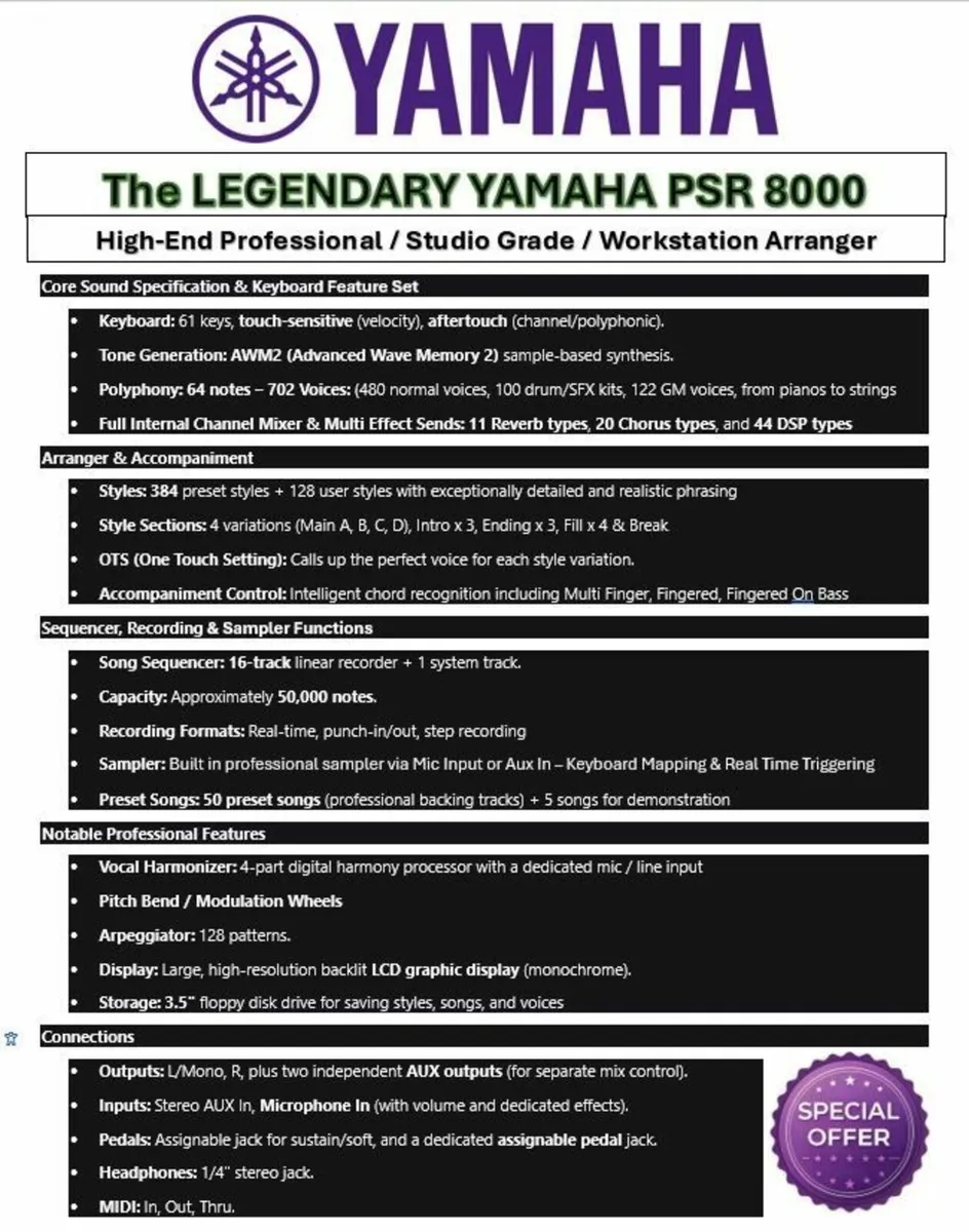 Yamaha PSR 8000 Professional Arranger Keyboard - Image 4