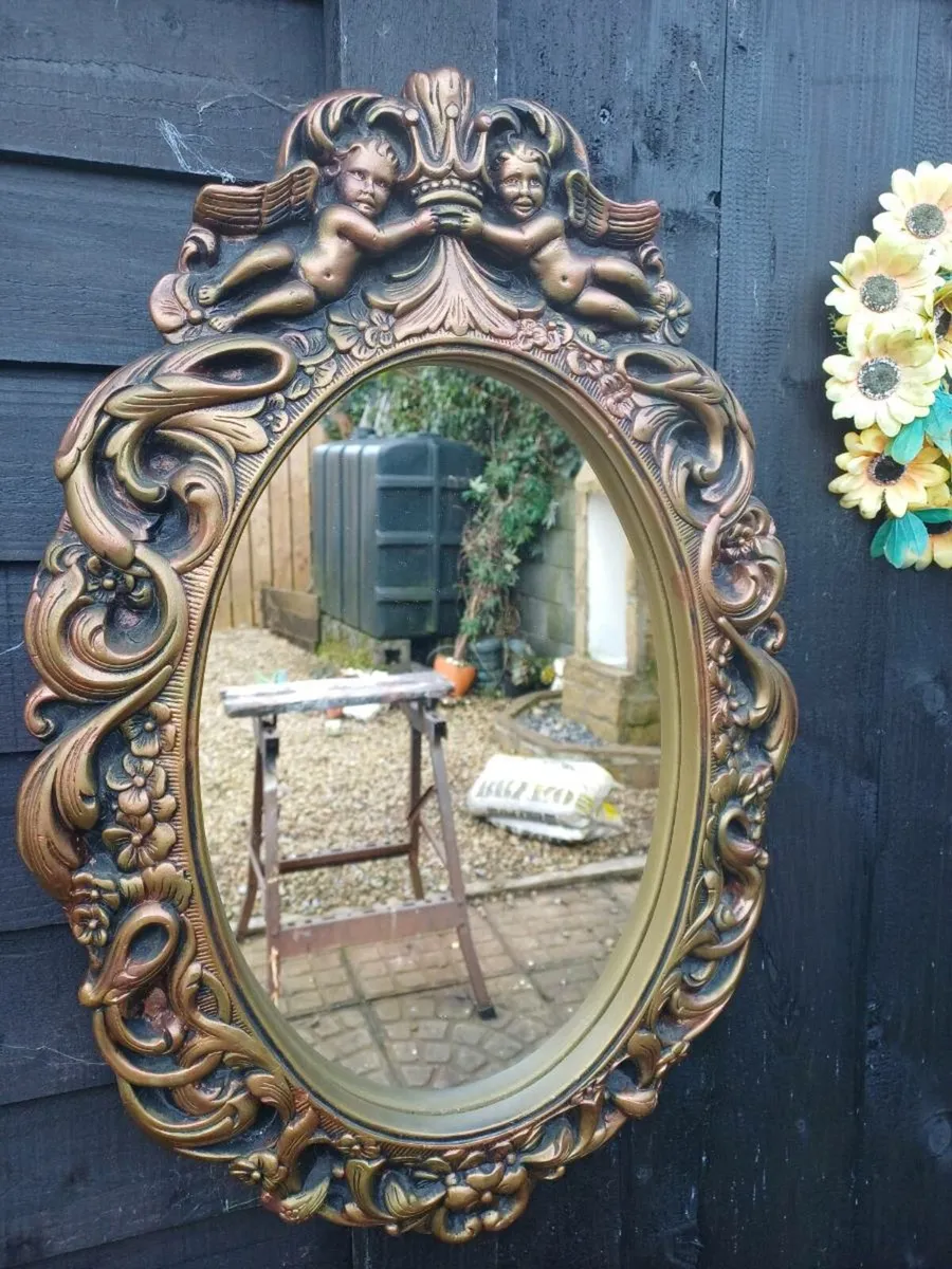 1950s Rare Gold Mirror With Cherubs - Image 1