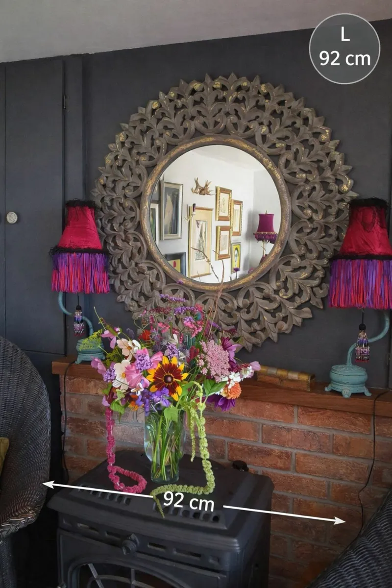 Large Ornate Round Mirror 92cm – Gold Leaf Accents - Image 2