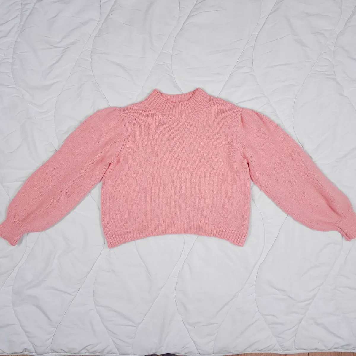 Mango Coral Pink Mock Neck Puff Sleeve Jumper M - Image 2