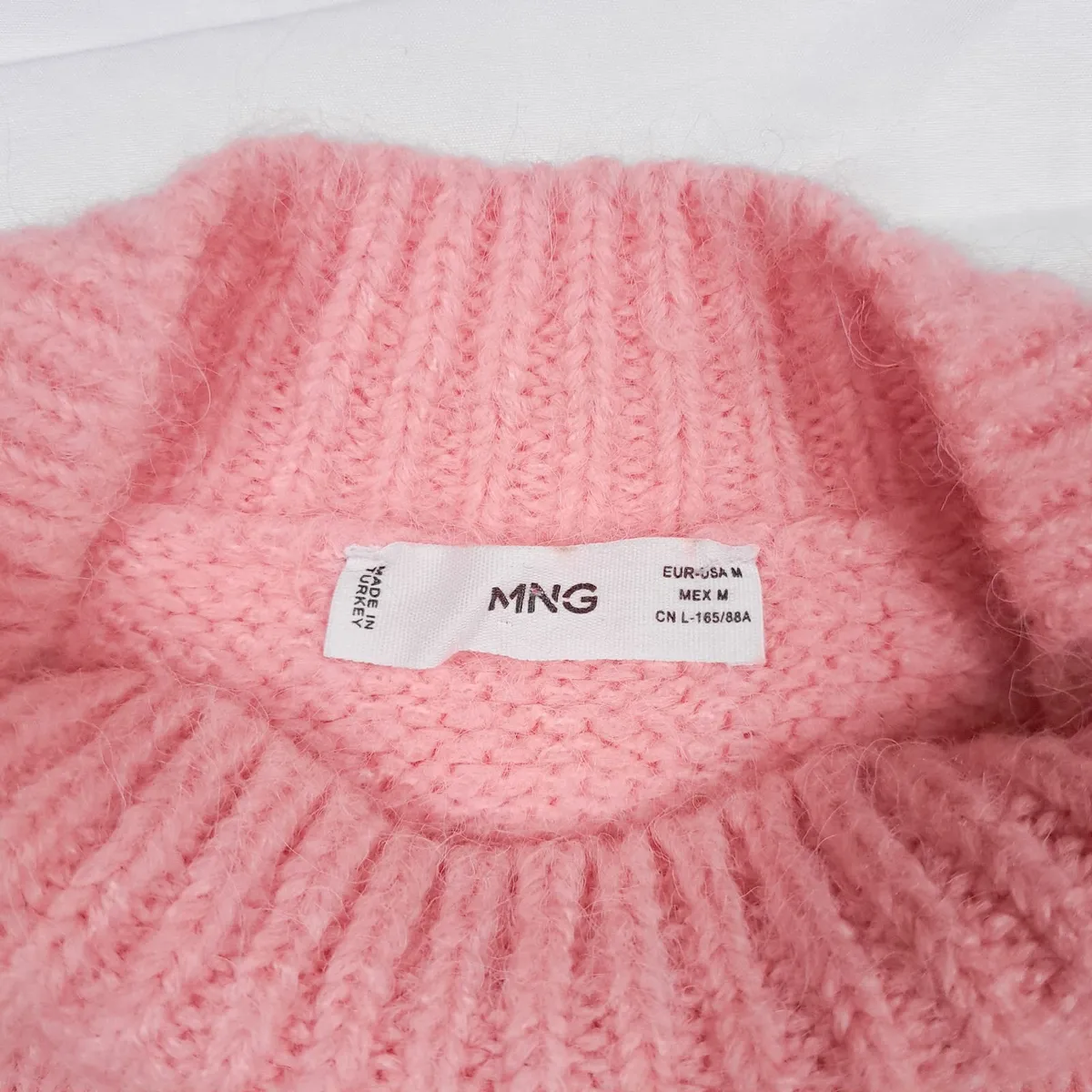 Mango Coral Pink Mock Neck Puff Sleeve Jumper M - Image 4