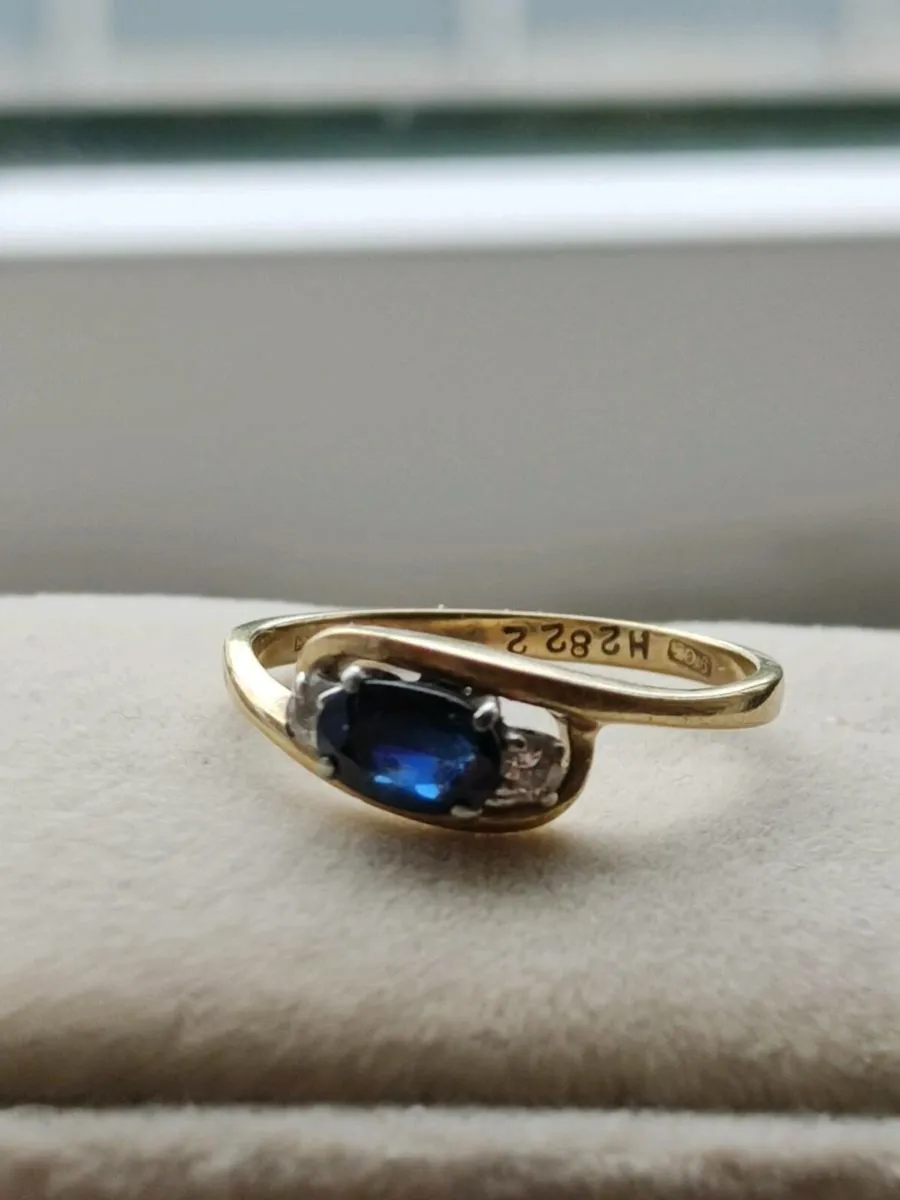 9ct gold, sapphire and diamond ring - Image 1