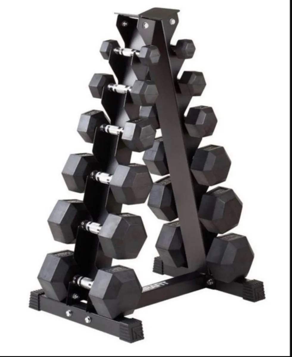 Hex Dumbbells 2.5kg - 15kg + storage rack (new) - Image 1