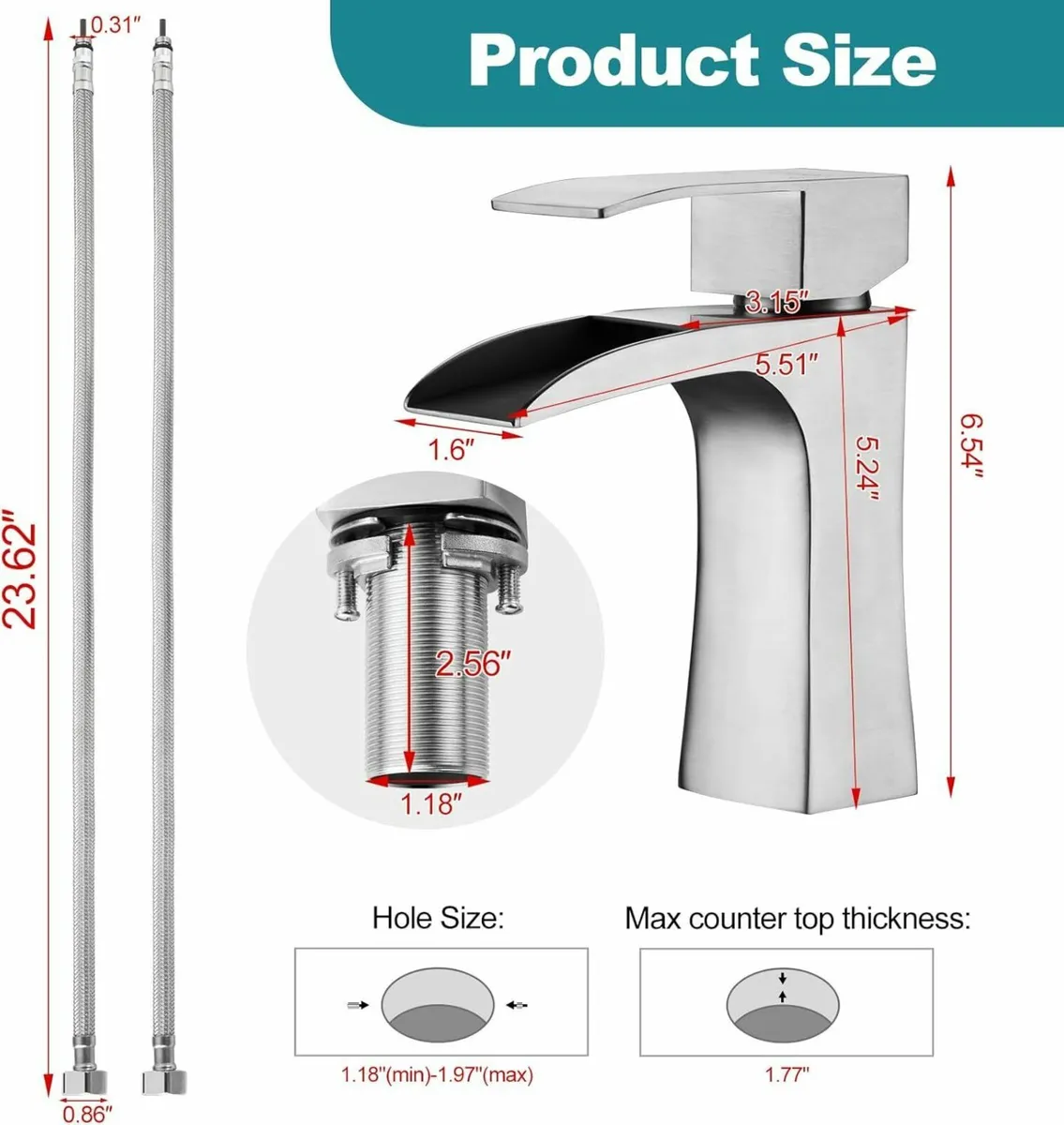 Bathroom Sink Mixer Taps Waterfall for Square - Image 2