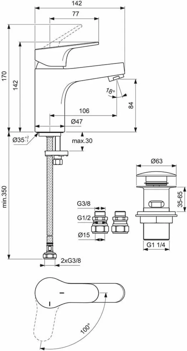 – Cerabase Single Lever Basin Mixer tap with - Image 3