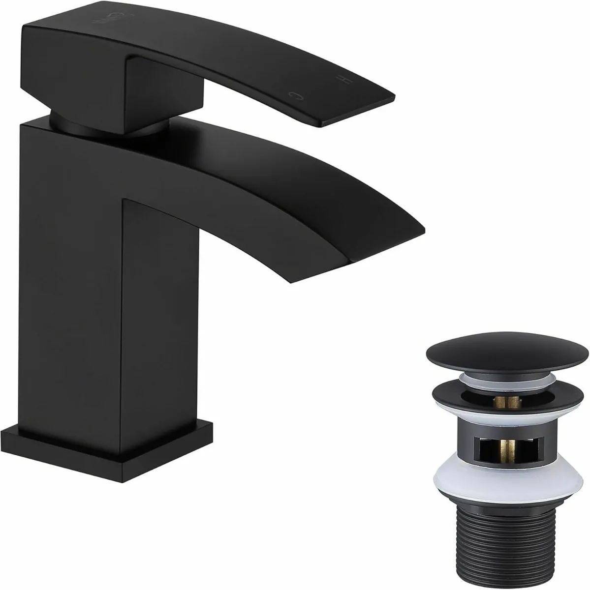 Matte Black Waterfall Bathroom Taps with Pop Up - Image 1