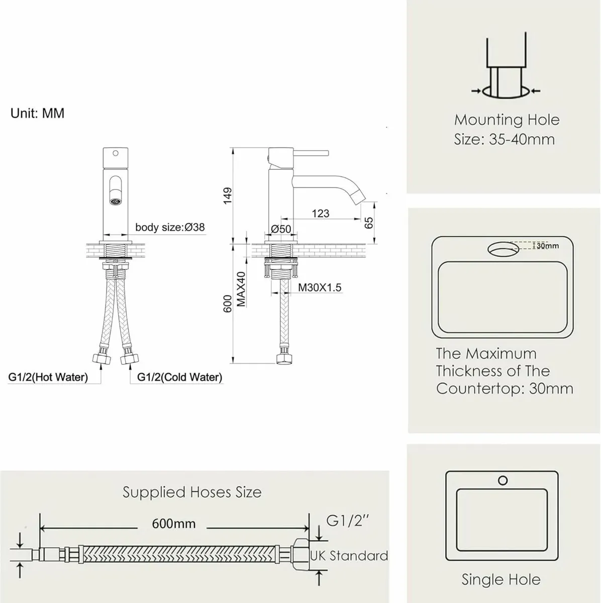 Modern Chrome Bathroom Sink Taps Slim Single - Image 3