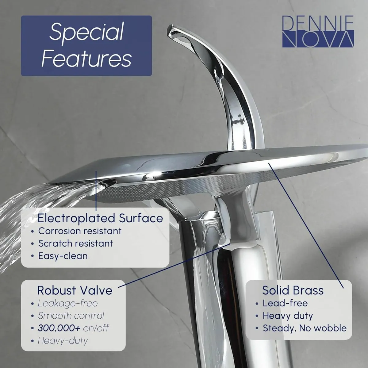 Tall Waterfall Bathroom Taps High Basin Tap - Image 4