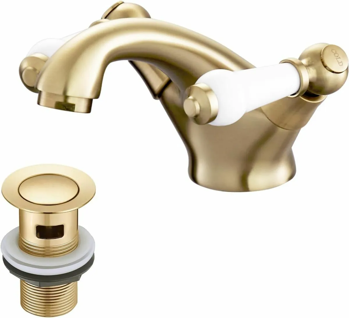 Brushed Gold Victorian Bathroom Sink Tap with - Image 1
