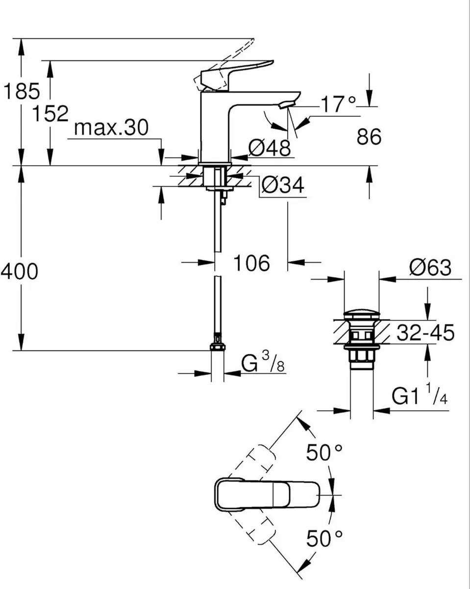 Dice Single Lever Basin Mixer Tap with Pop-Open - Image 3