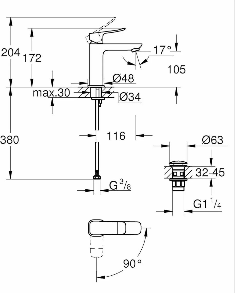 Dice Single Lever Basin Mixer with Push-Open - Image 3