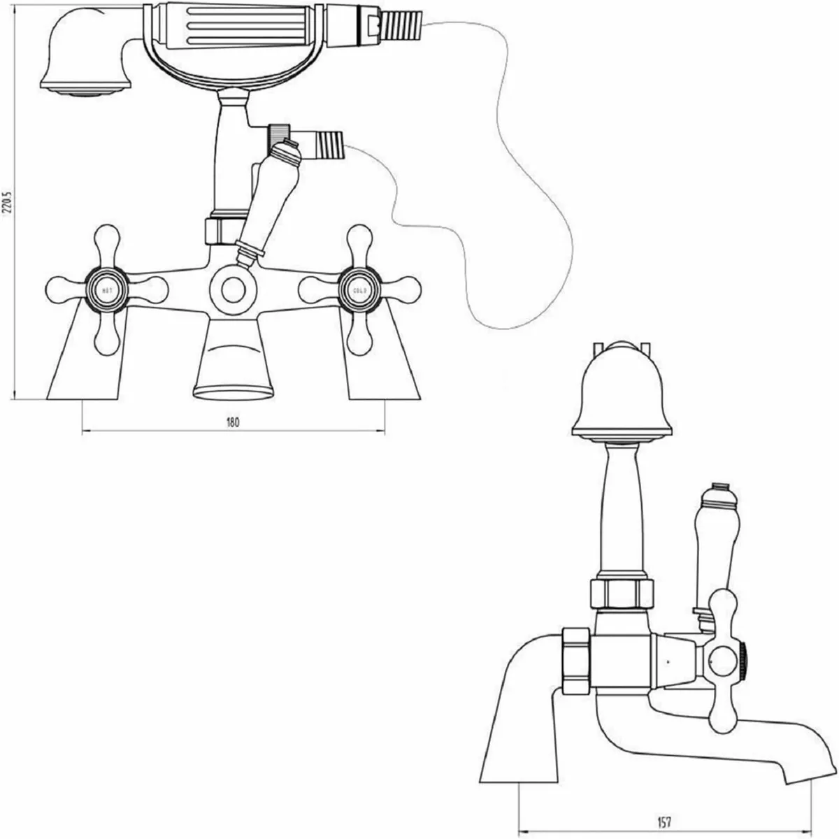 Bath Mixer Taps with Shower Attachment Victorian - Image 3
