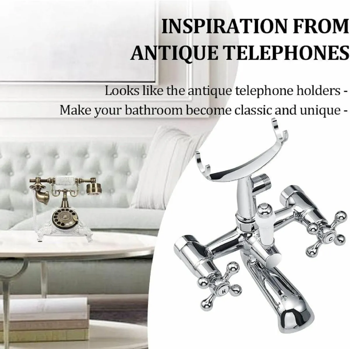 Bath Mixer Taps with Shower Attachment Victorian - Image 4