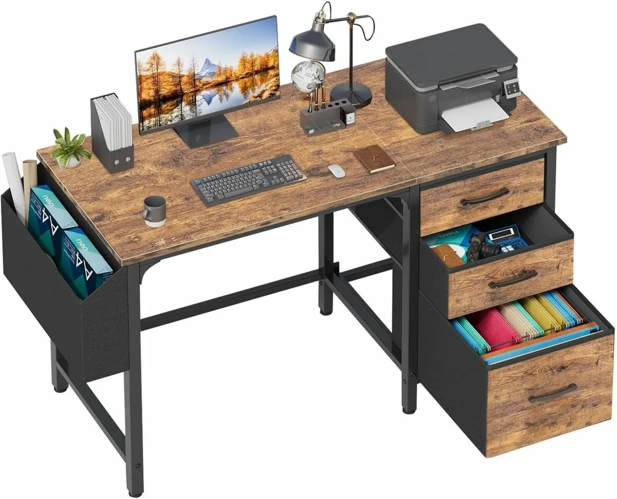Computer Desk with Fabric File Drawers 120cm - Image 1