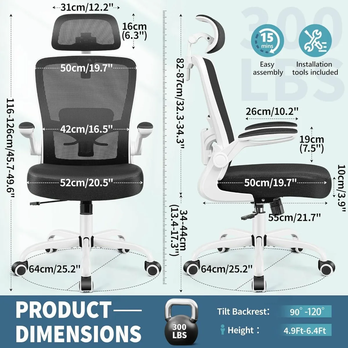 Ergonomic Office Chair Headrest Desk with - Image 2
