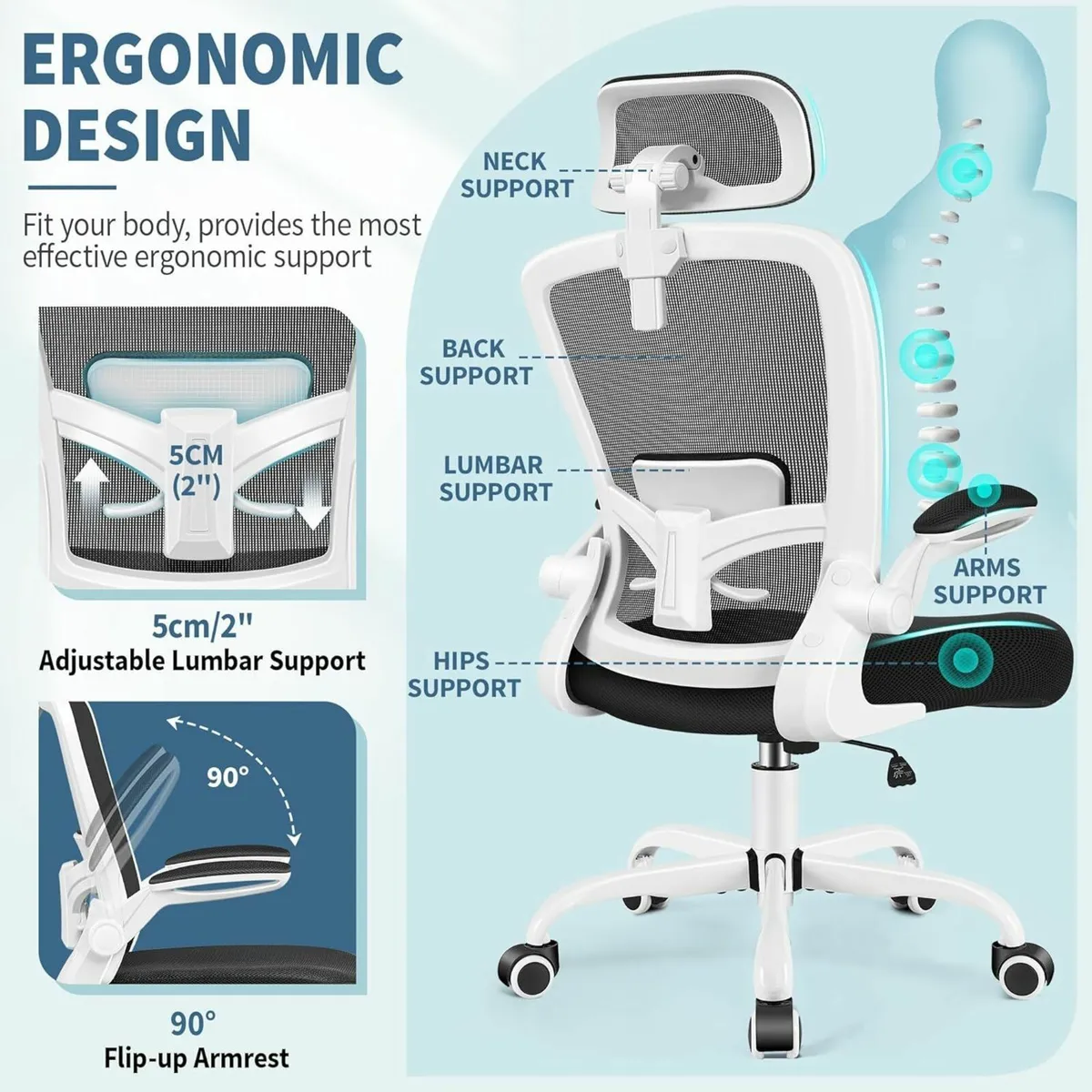 Ergonomic Office Chair Headrest Desk with - Image 3