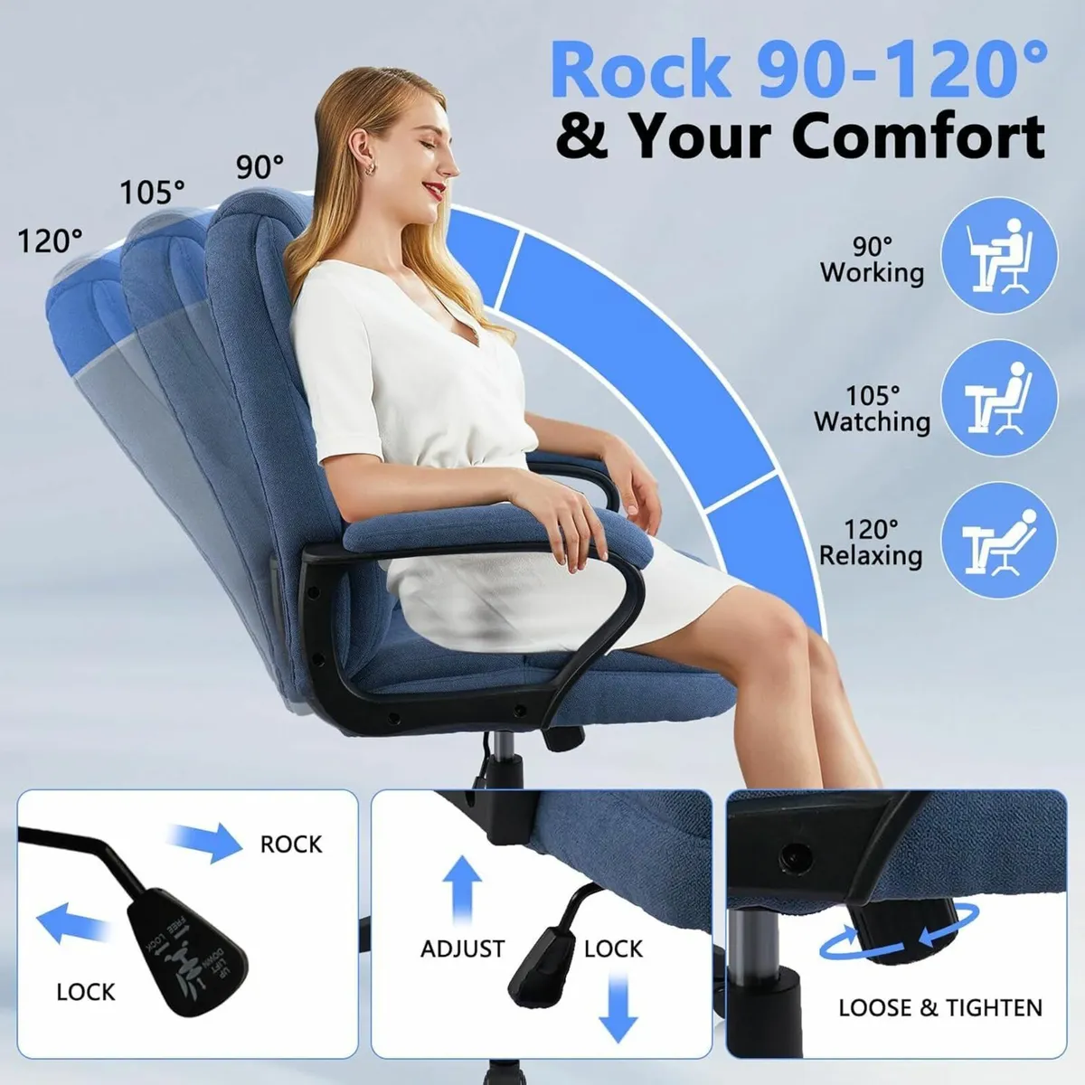 Cloth Fabric Office Desk Chair Adjustable Height - Image 4